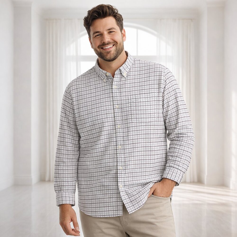 Free Assembly Oxford Button Down Shirt NWT 3X White Plaid 100% Cotton